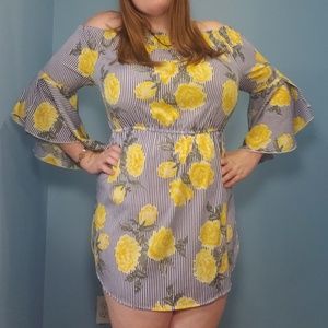 Blush Stripped Mini Dres With Yellow Flowers